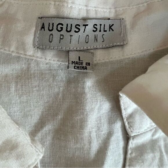 August Silk options white linen blouse with floral embroidery size L - Picture 4 of 8